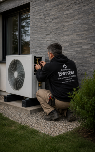 Chauffagiste à Paris 9 travaillant sur une pompe à chaleur réversible