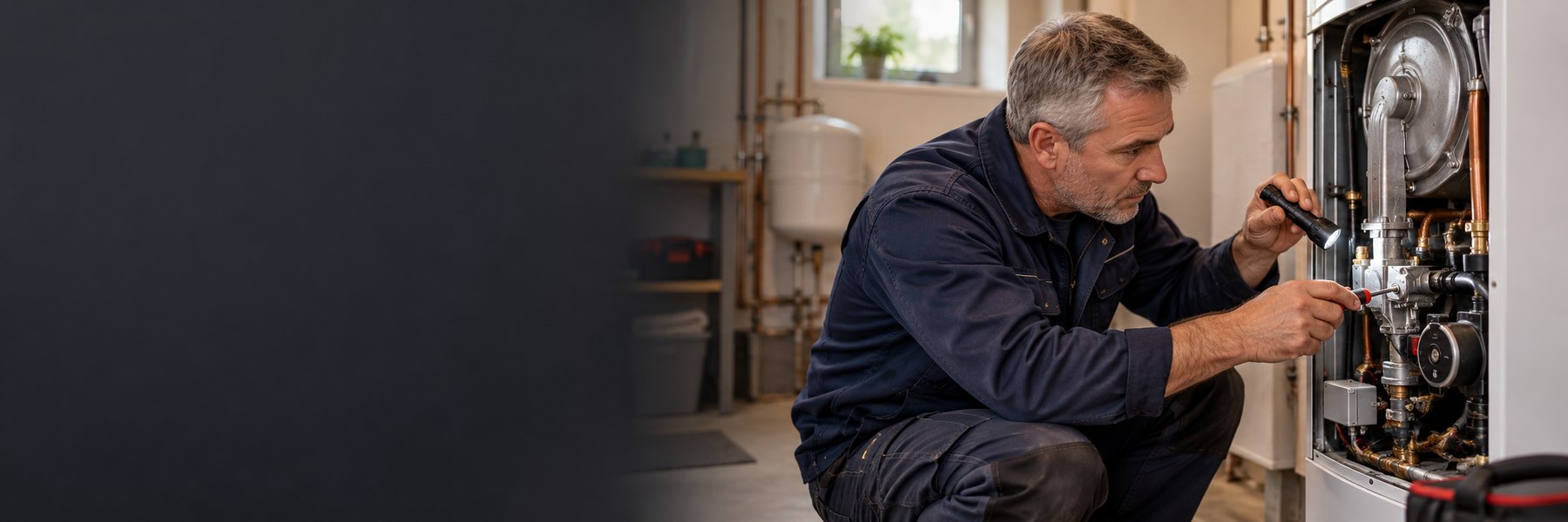 Technicien intervenant sur un équipement de chauffage